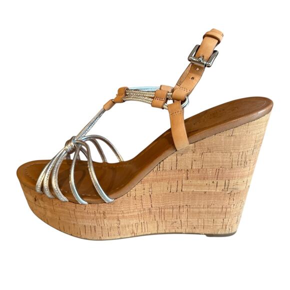 Coach Georgiana Metallic Silver Platform Cork Sandals 9 - Picture 1 of 8